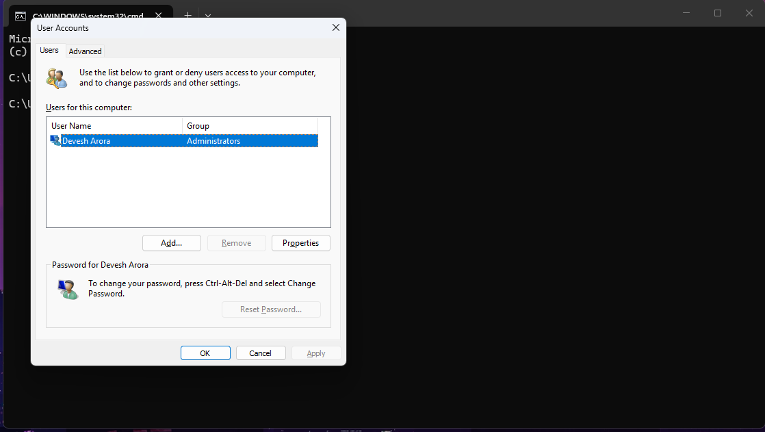 password reset windows 11